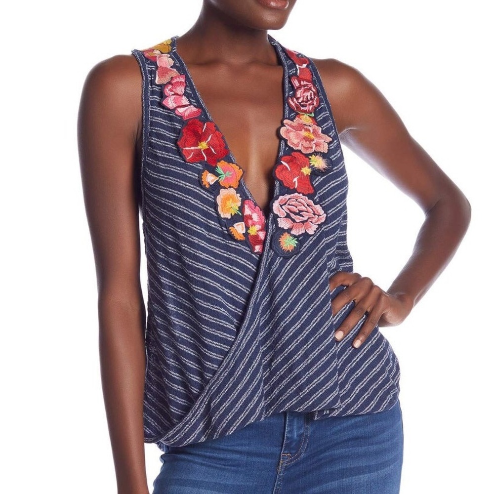 Free People Frida Embroidered Faux-Wrap Tank Top